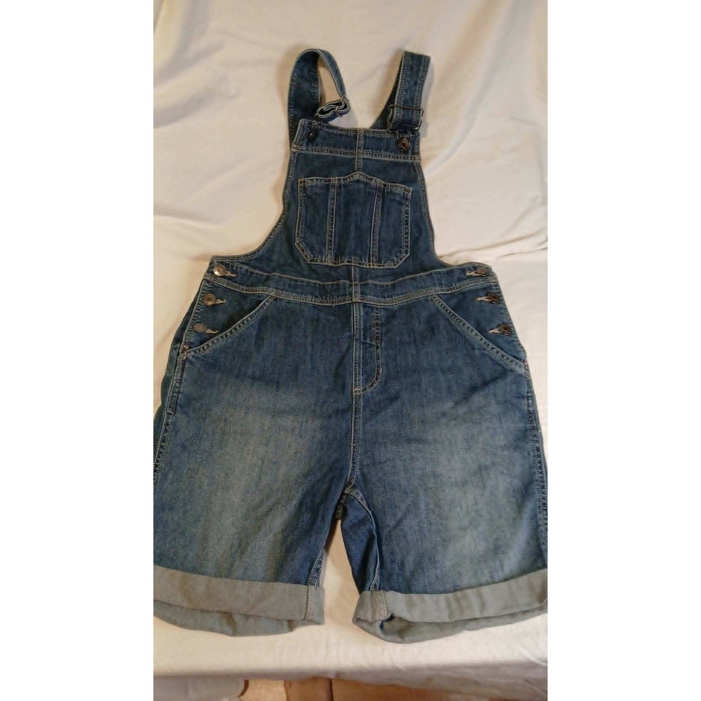 Blue Mountain Womens XS Blue Denim Jean Short Overalls Bib Shorts Medium Wash